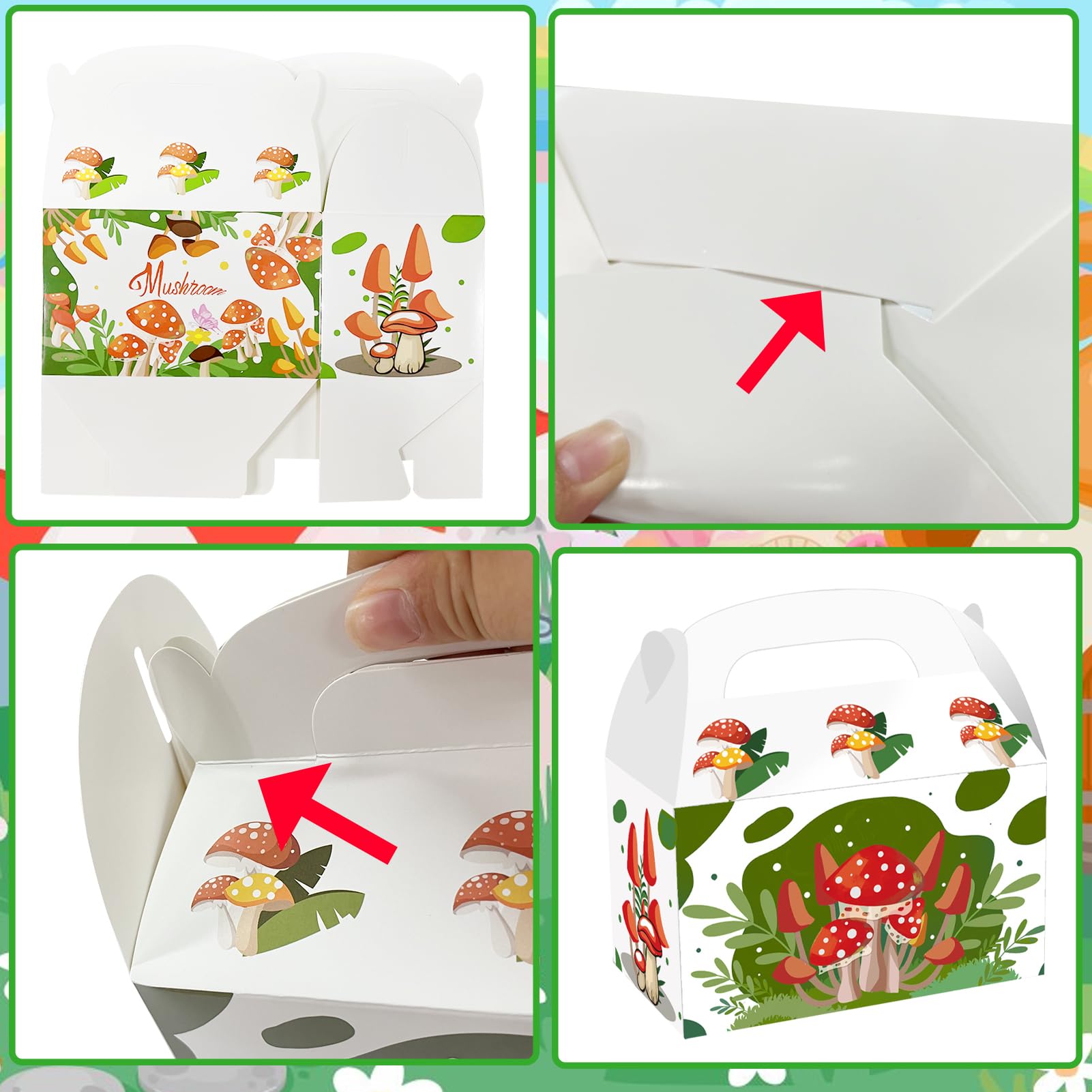 Cieovo 24 Pack Mushroom Party Paper Gift Boxes, Mushroom Party Goodie Candy Bags Kraft Treat Paper Boxes For Forest Plant Mushro